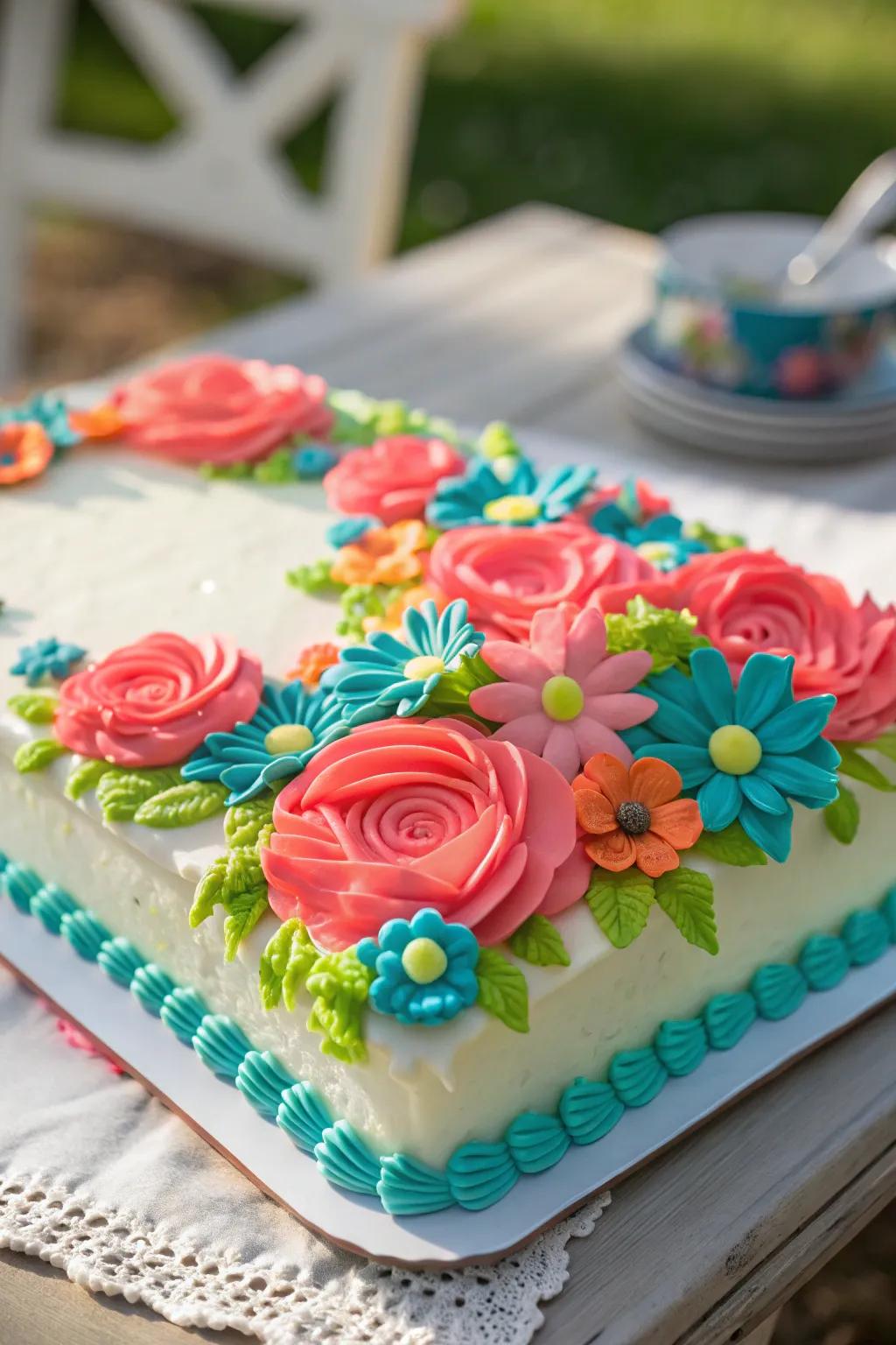 Embrace spring with a cake blooming with beautiful icing flowers.