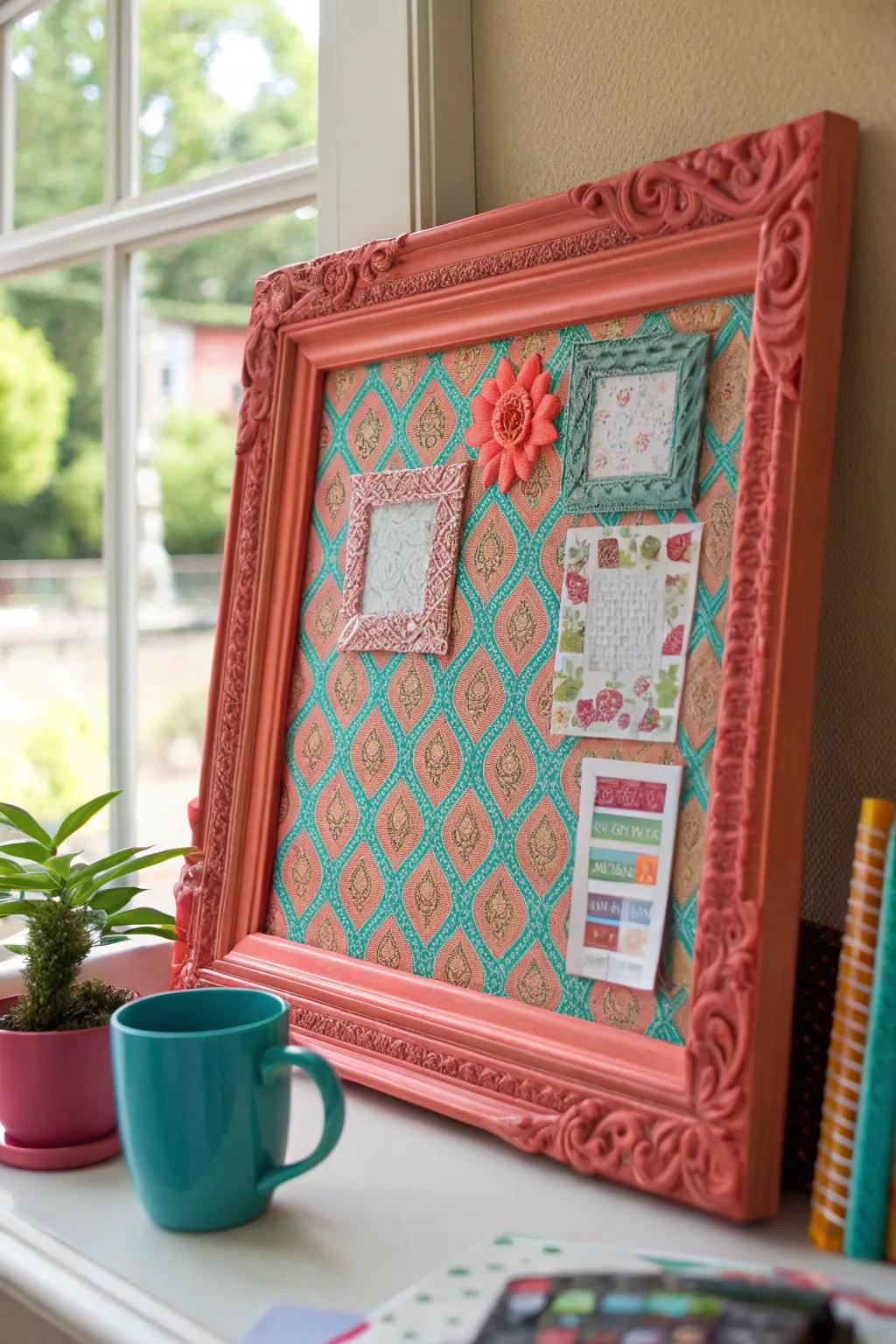 Frames aren’t just for artworks—use them to make your bulletin boards pop! #HomeDecor #InteriorDesign #CreativeSpaces
