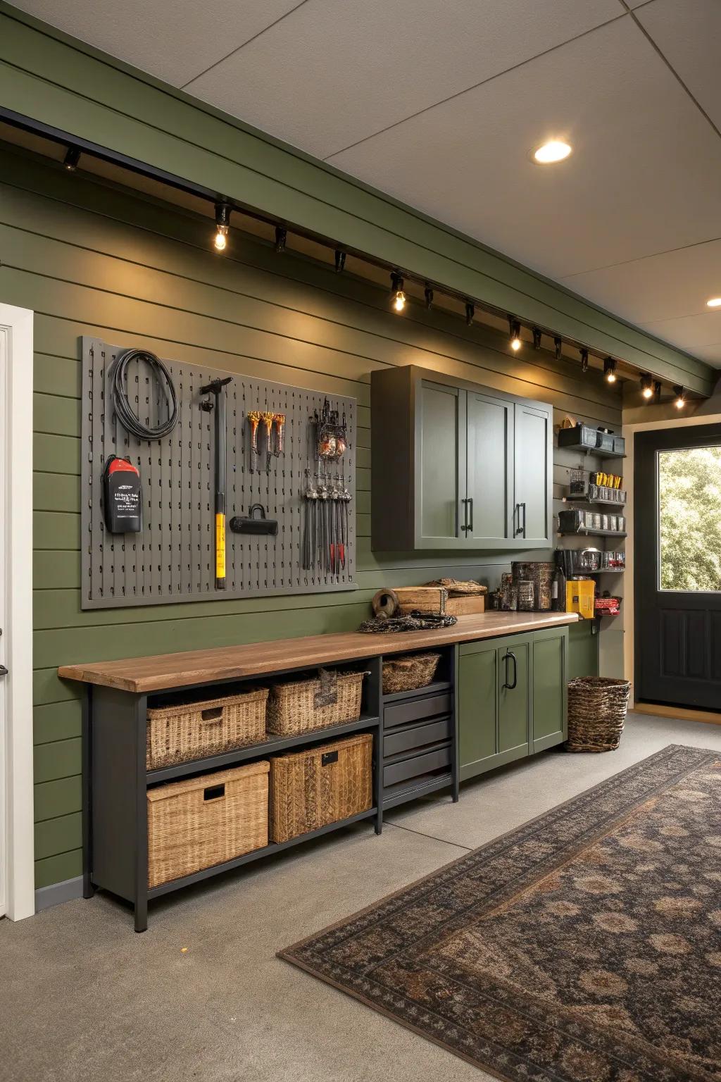 Maximize your garage space with sleek slatwall systems for effective organization. 🌿#StorageSolutions #GarageDesign