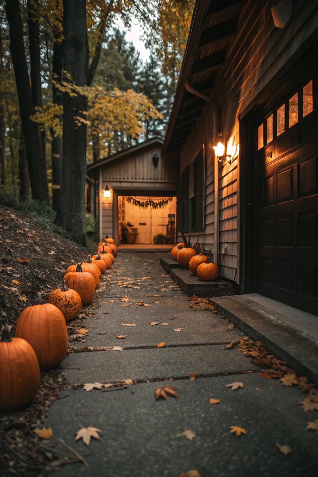 A parade of pumpkins sets the perfect Halloween tone, both spooky and charming.