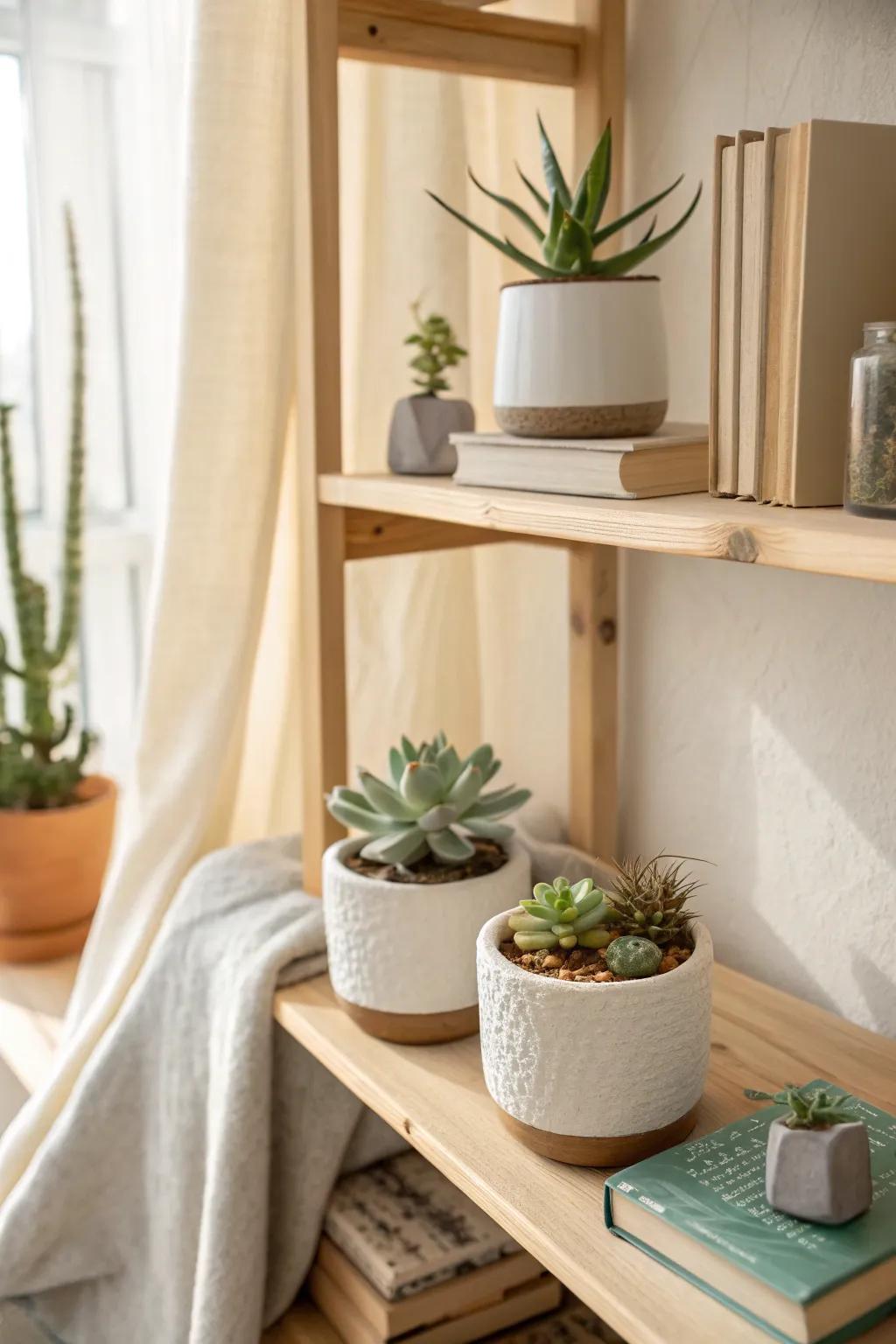 Add life to your shelves with a touch of green. 🌿 #ShelfDecor #Greenery