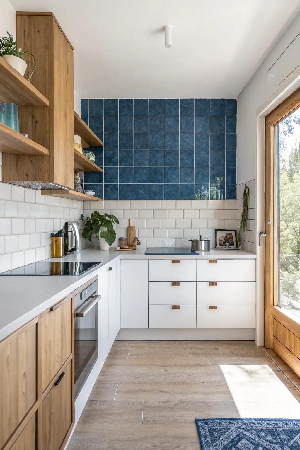 Create a striking contrast with a bold backsplash. 🎨 #HomeDecor #KitchenInspo