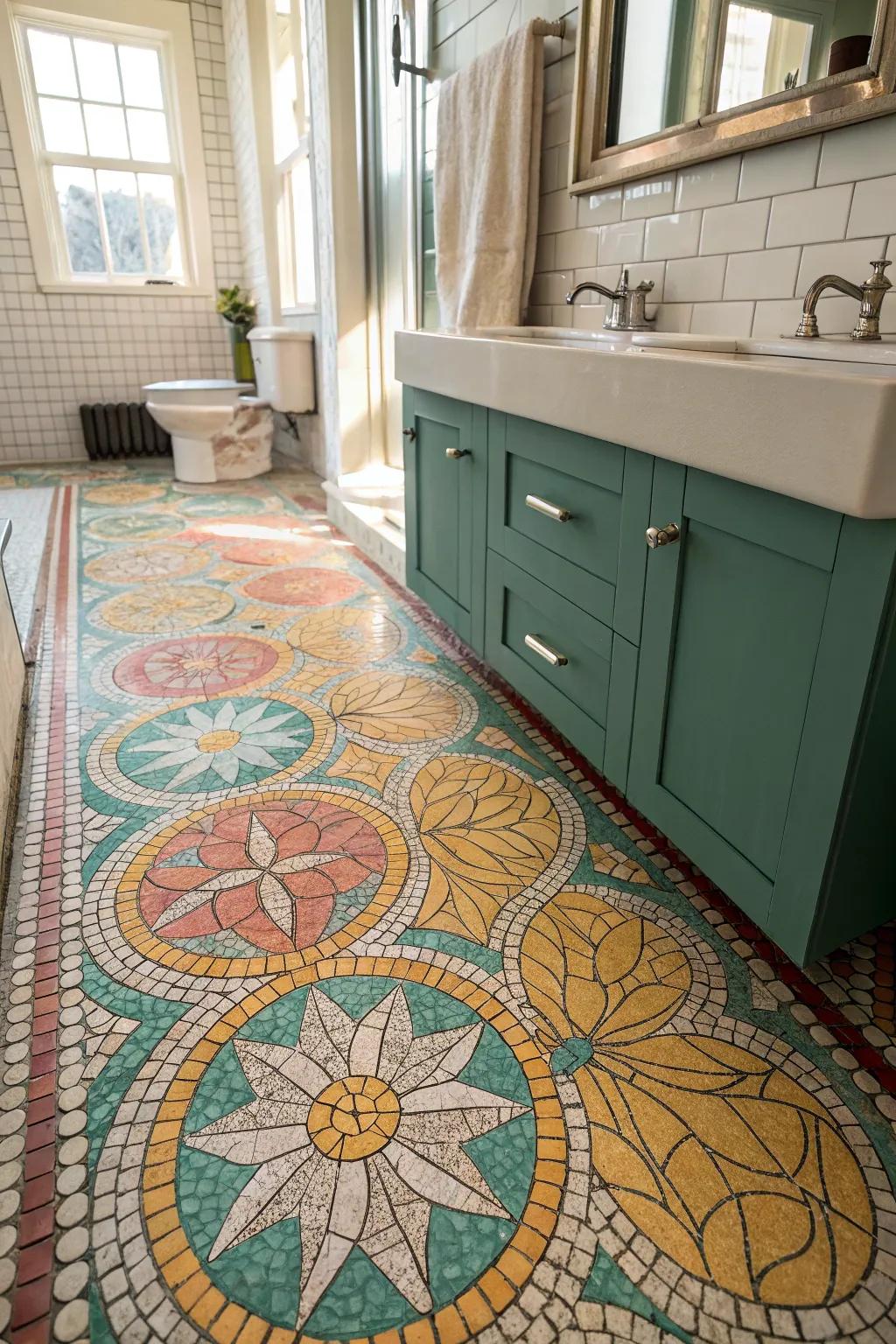 Nature-inspired elegance with mosaic tile floors brings warmth and serenity to your sanctuary. 🌿 #NaturalElegance #HomeInspiration