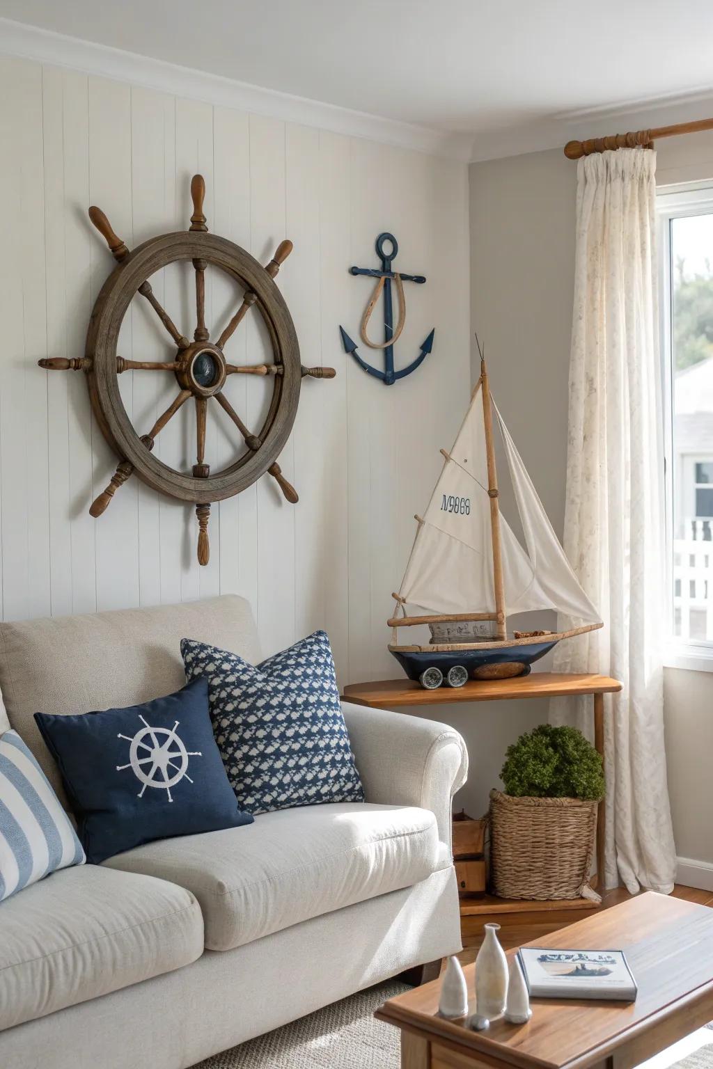 Nautical symbols add a touch of adventure and maritime charm to your decor.