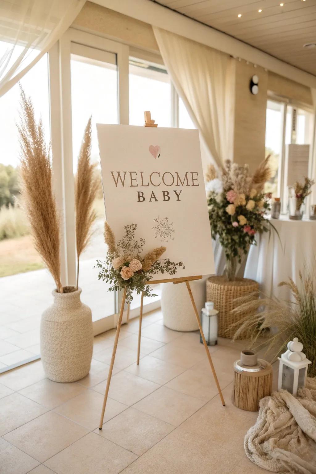 Personalize your space with elegant signage that invites and inspires. #HomeDecor #BabyShowerInspiration ✨