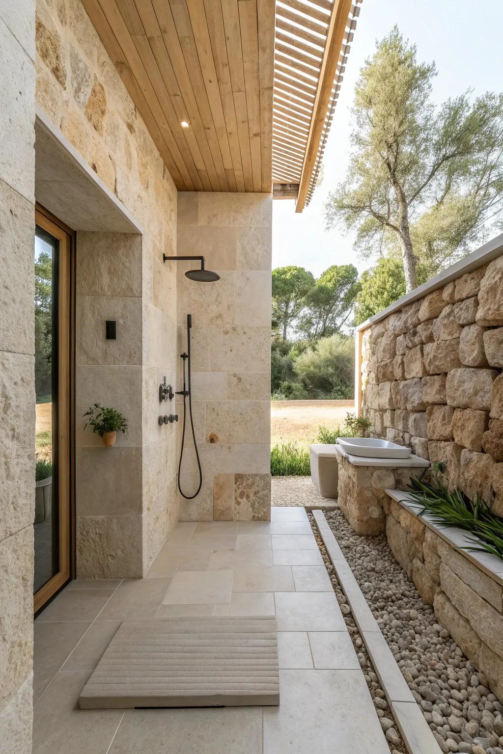 Bask in the freedom of an open shower that blurs the lines between indoors and outdoors. #ShowerGoals #HomeDecor