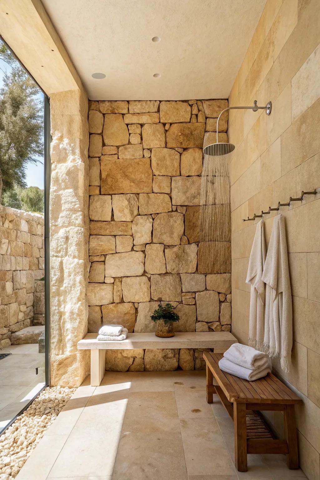 Let the beauty of natural stone transform your shower into a calming sanctuary. 🌿 #NatureInspired #HomeSpa
