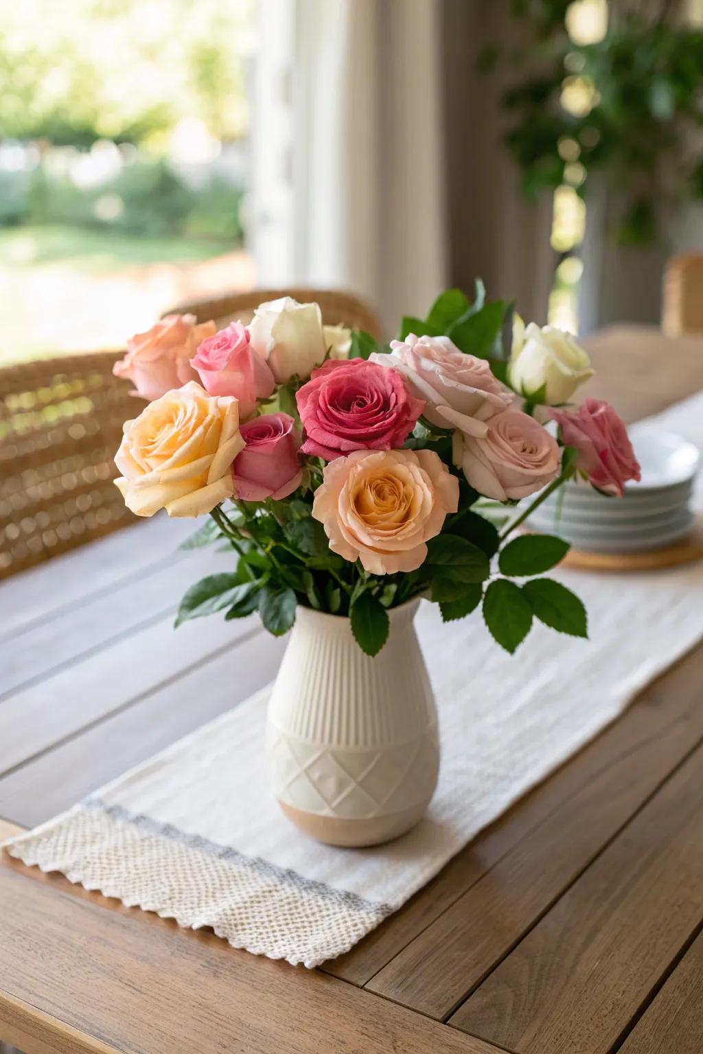 A delightful mix of rose colors adds a lively touch to any space. 🌹 #RoseMix #FloralInspiration