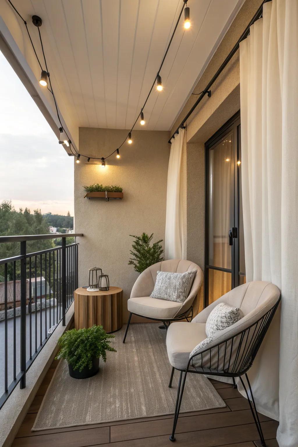 Choose minimalist furniture for a chic and functional balcony. 🌿 #MinimalistDesign #BalconyIdeas