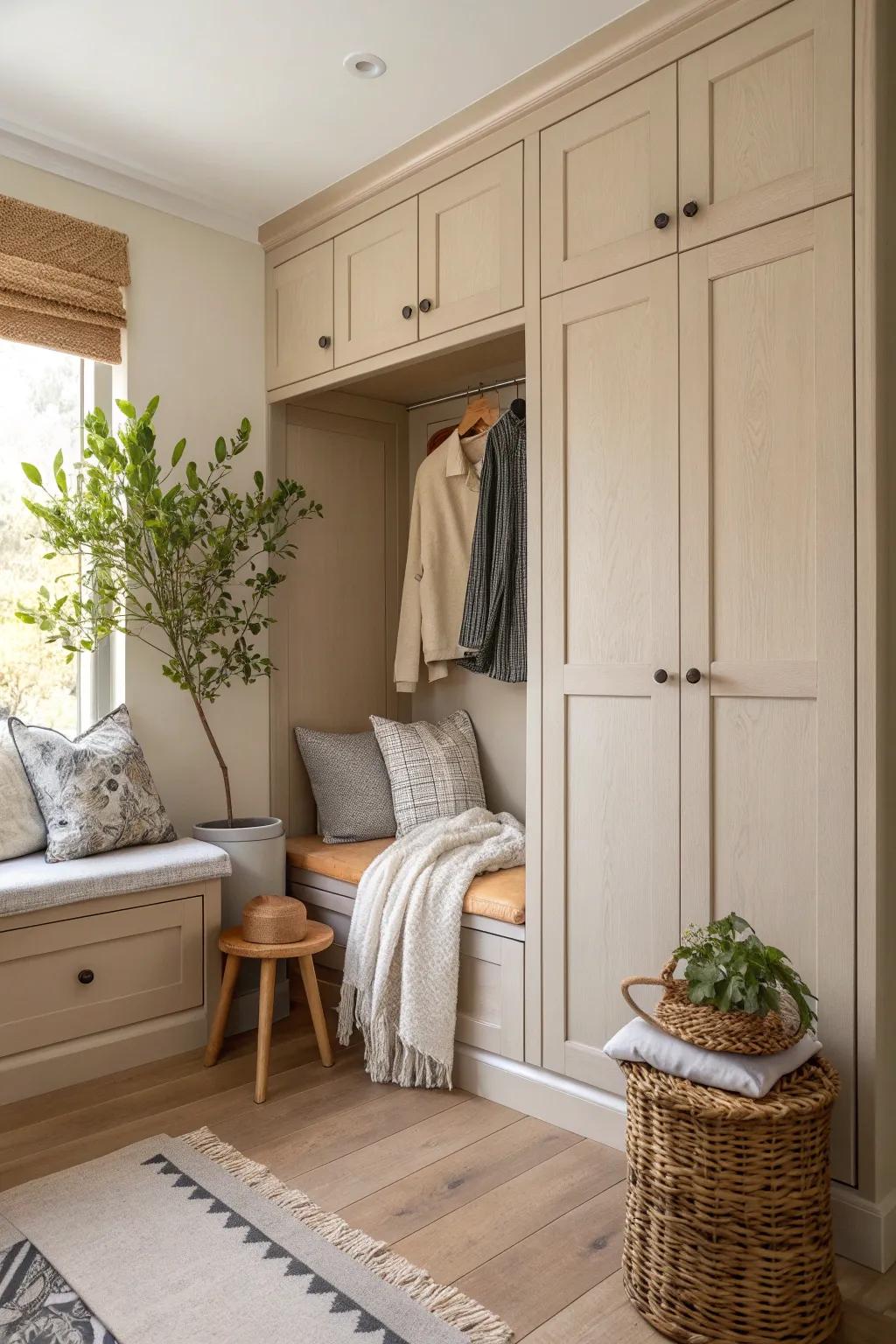 Sit back and relax in your closet with a cozy seating nook. 🛋️ #ClosetComfort #HomeDesign