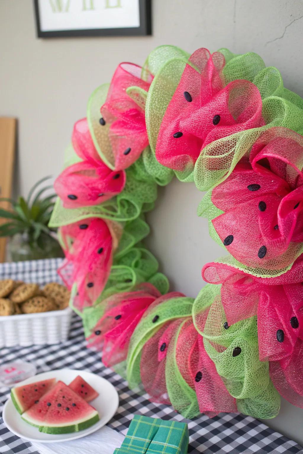 Sweeten your outdoor space with a whimsical watermelon wreath! #WatermelonLover #SummerFun
