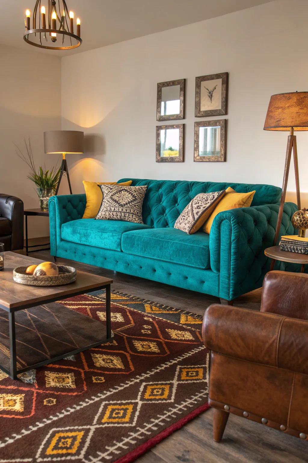 Texture plays a key role in bringing teal and brown to life. #InteriorDesign #HomeStyling