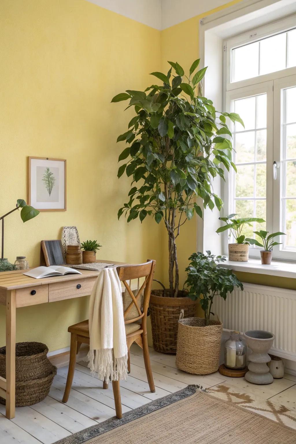 Bring nature indoors with vibrant greenery. 🌿 #HomeOffice #InteriorDesign #Greenery