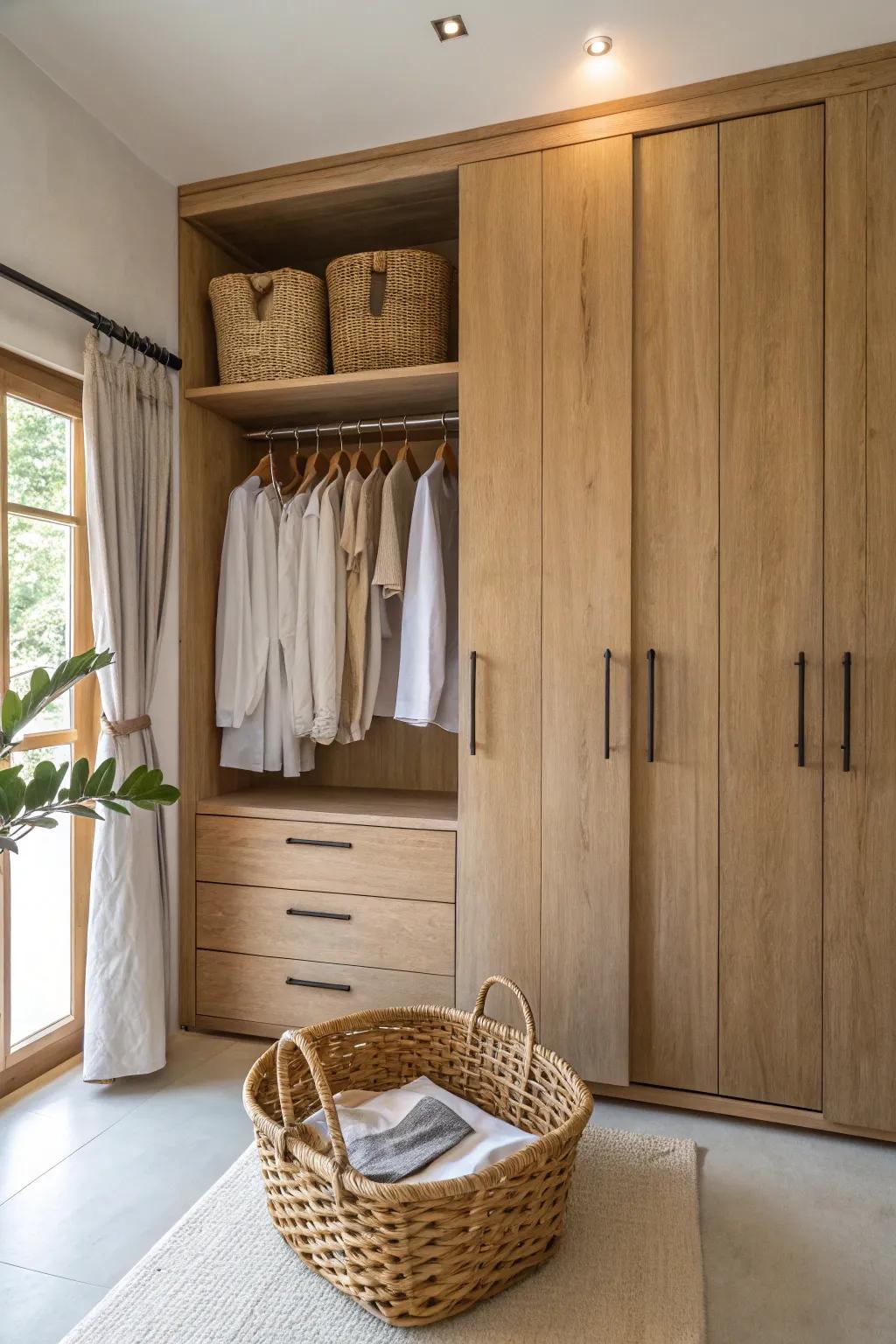 Simplicity is the ultimate sophistication in a minimalist closet design.