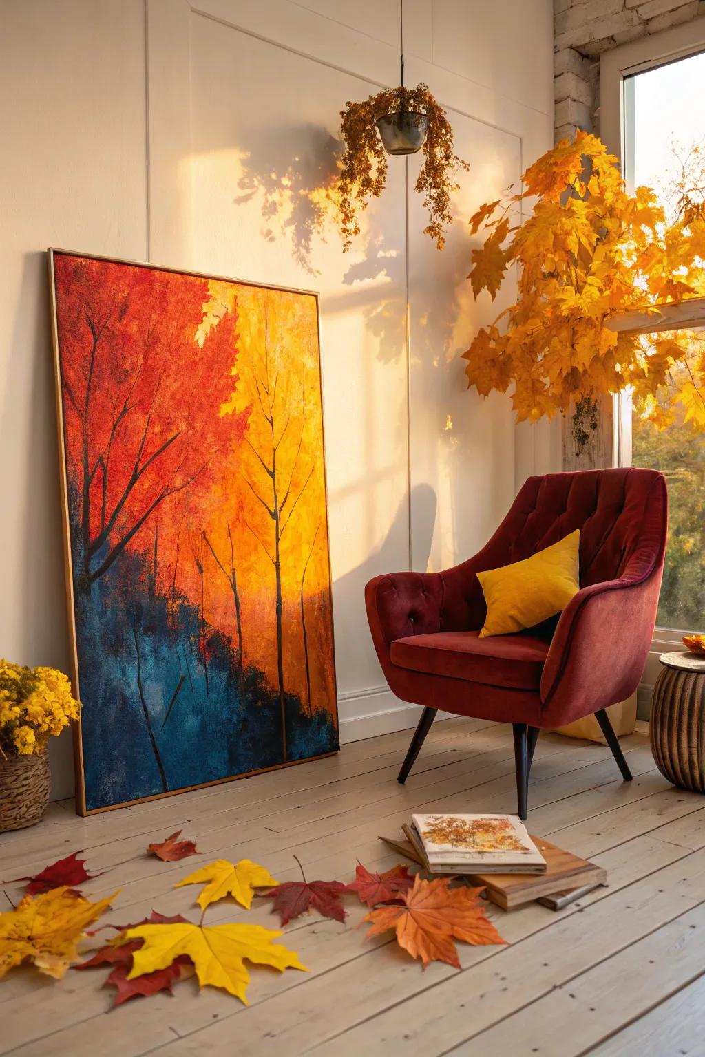 Express the vibrant energy of autumn with abstract art.