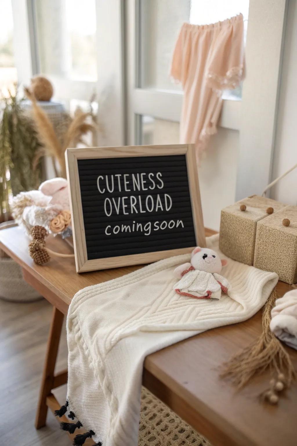 Get ready for the cutest little bundle of joy with this delightful letter board message.