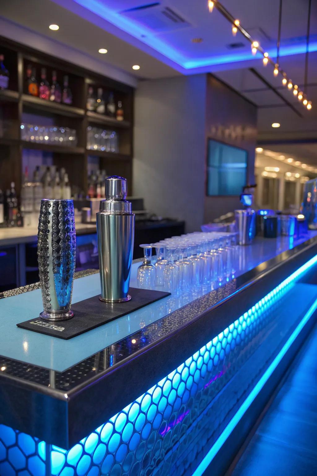 Step into the future with a glowing LED glass bar top.