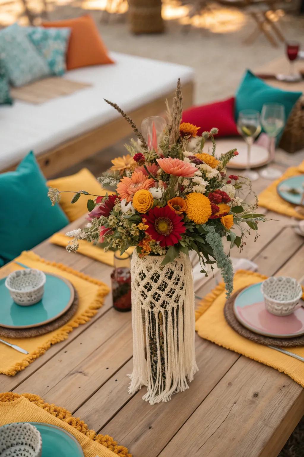 Embrace the boho spirit with eclectic centerpieces that celebrate creativity and freedom. #BohoChic #BridalShower
