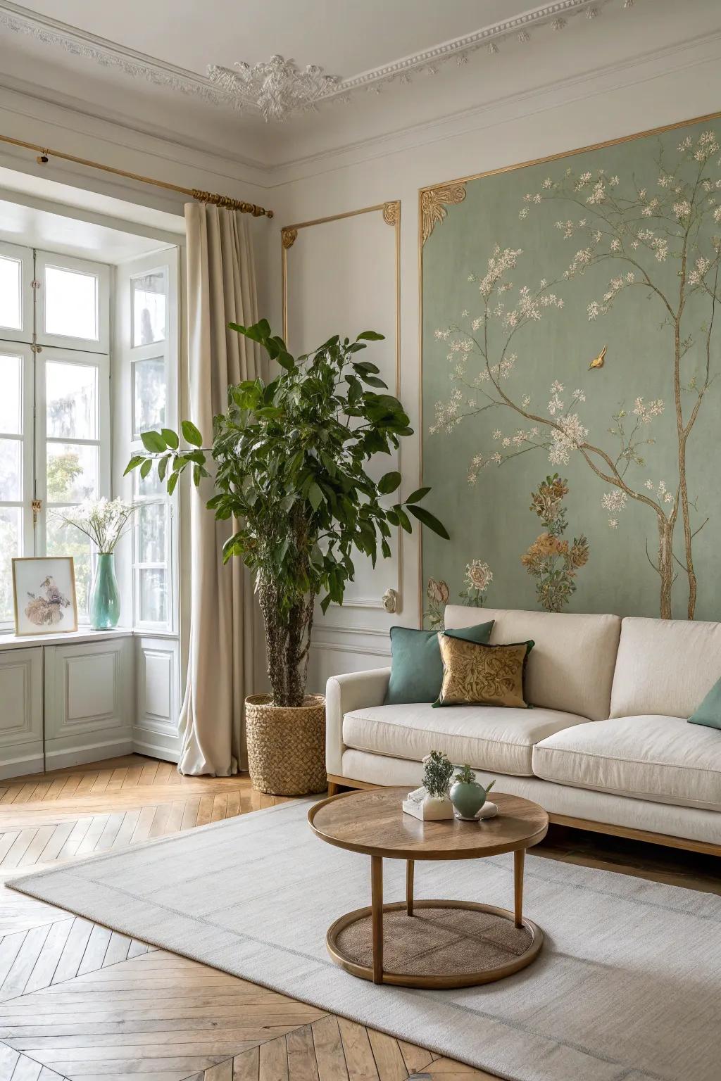 Natural elements like plants breathe life into detailed chinoiserie settings.