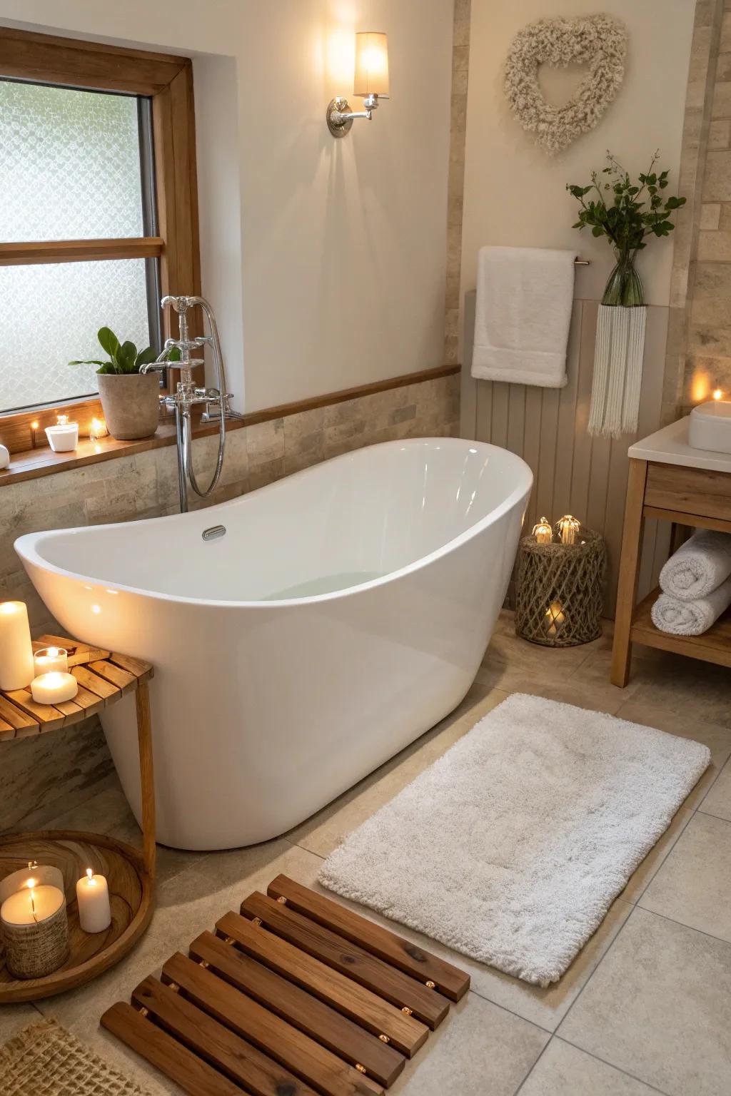 Elevate your bathroom's style with a porcelain corner freestanding tub that offers a polished, contemporary look.