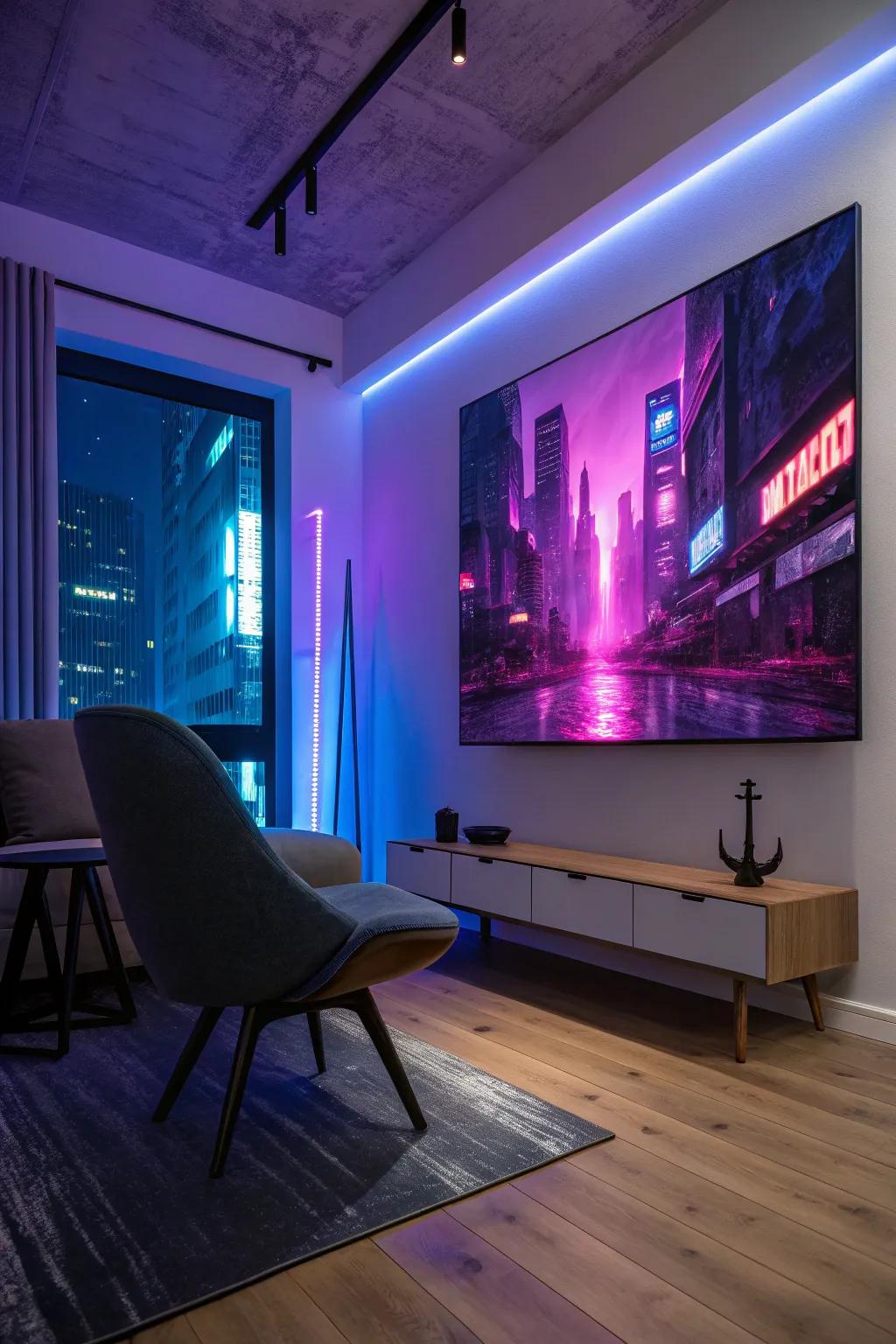 Artwork that transports you to a futuristic cityscape is a true conversation starter.