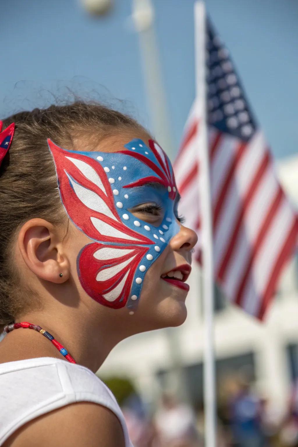 Flutter into the Fourth with a beautiful patriotic butterfly design, perfect for all ages.