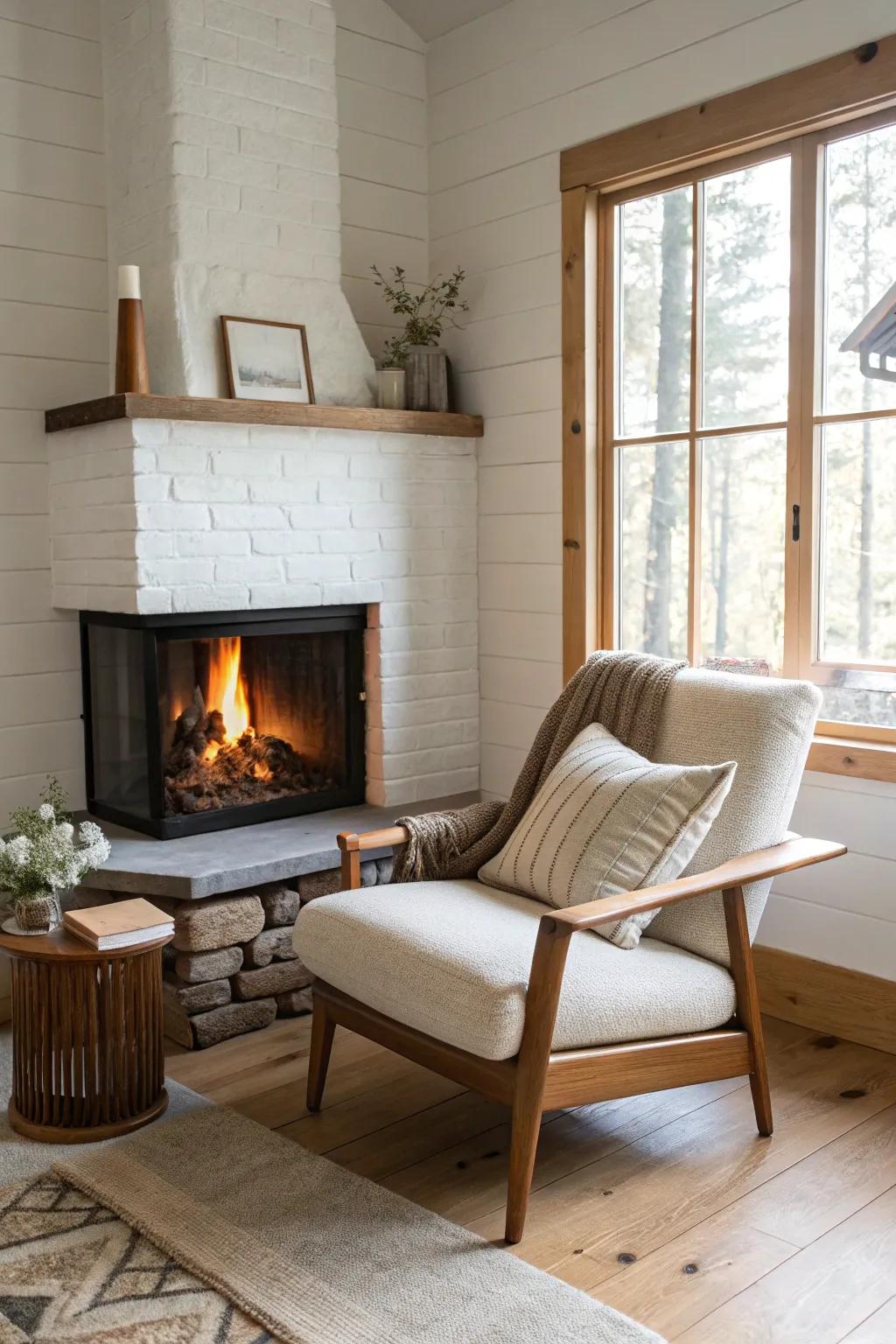 Turn your hearth corner into a cozy reading nook for peaceful moments.