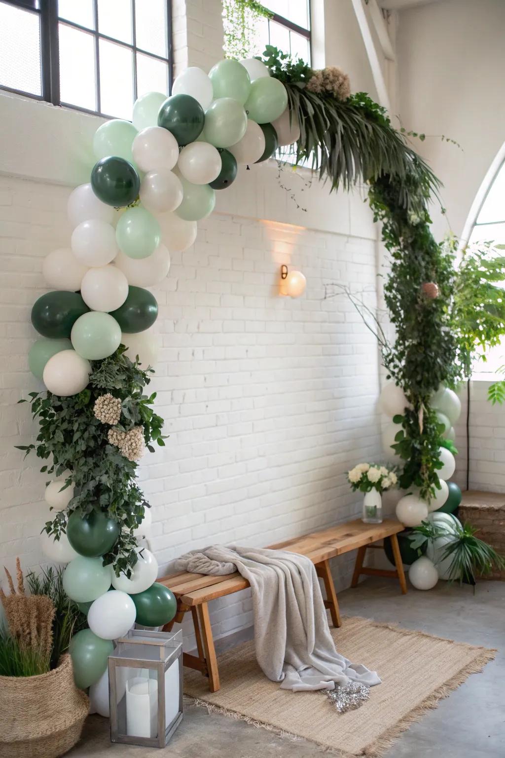 Bring a breath of fresh air to your décor by mixing balloons with greenery for a natural vibe.