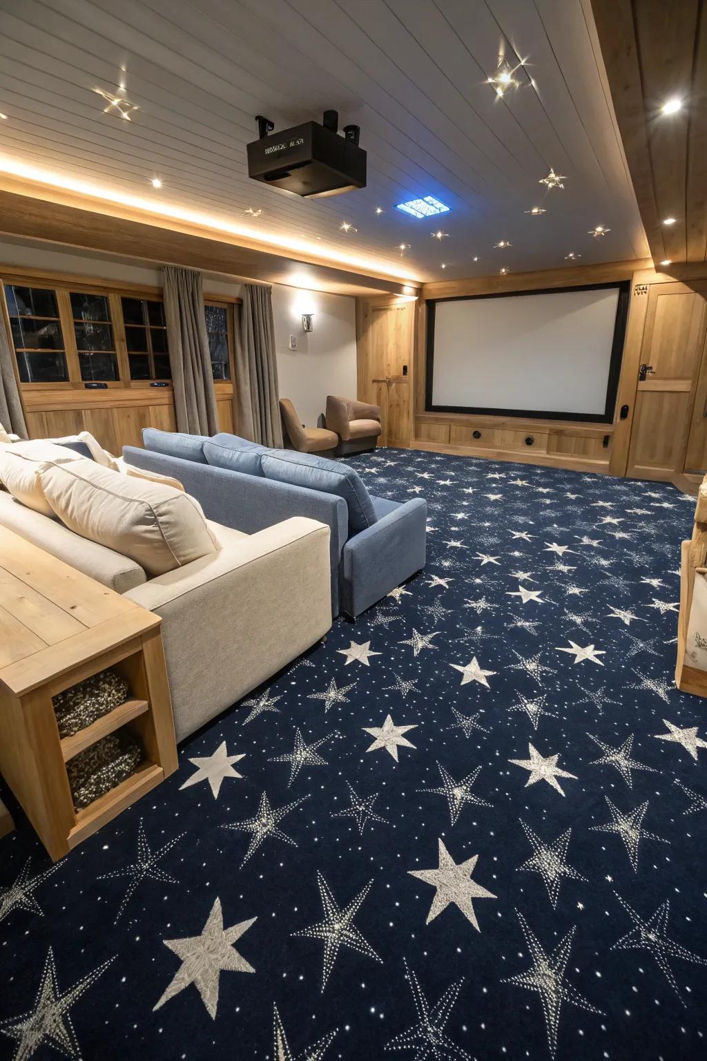 Reach for the stars with a cosmic carpet that brings celestial magic to your theater.
