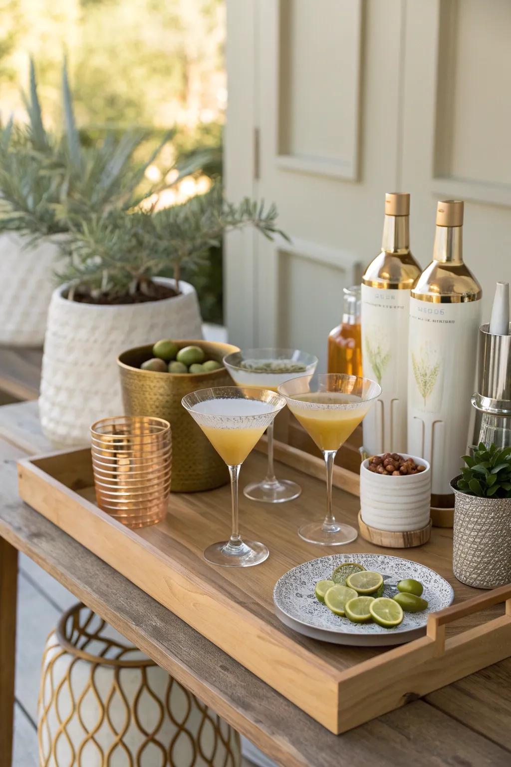 Empower your guests to mix their own martinis at a DIY cocktail station. 🍹 #CocktailStation #DIYParty