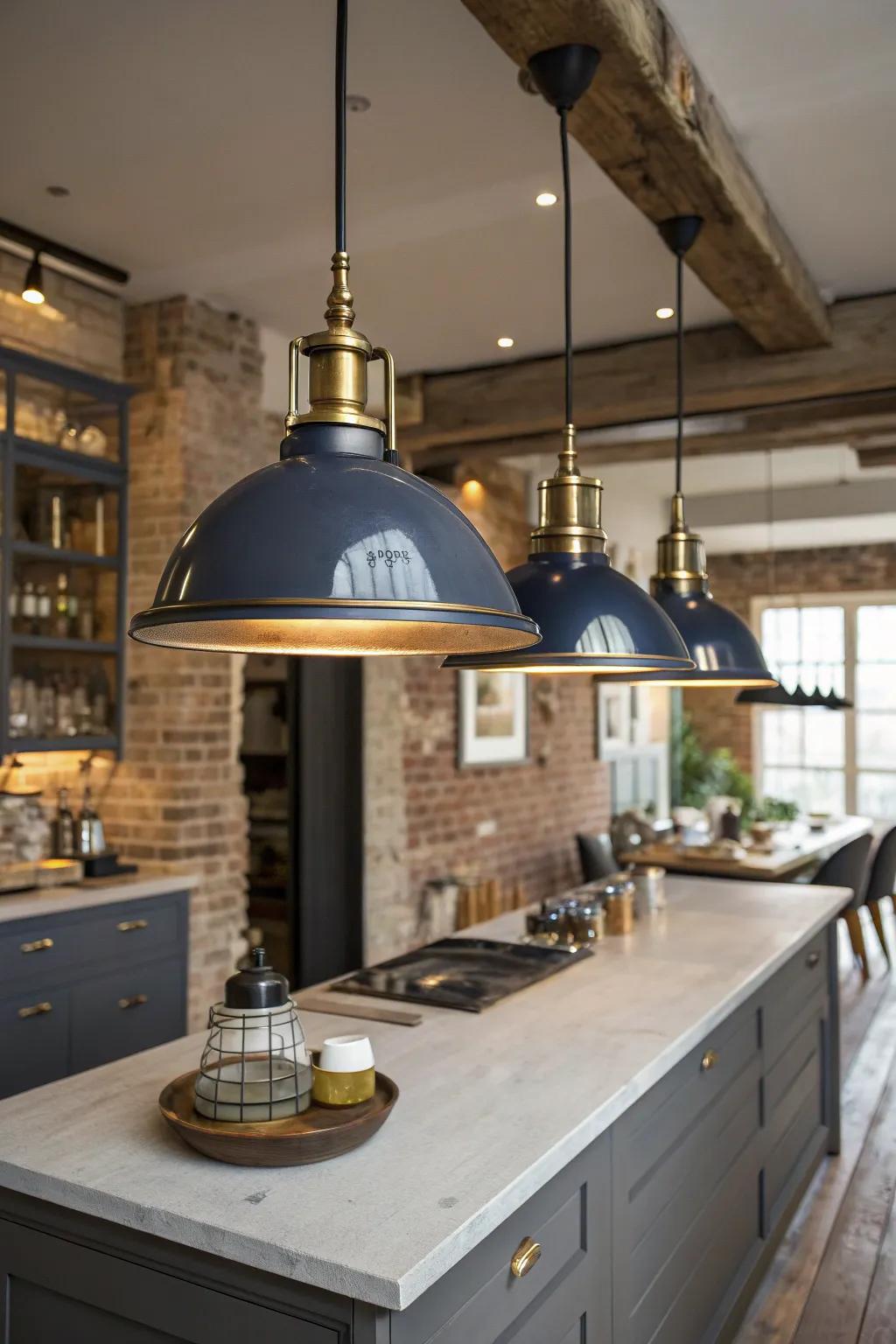 Illuminate your kitchen with striking industrial pendant lights that make a bold statement.