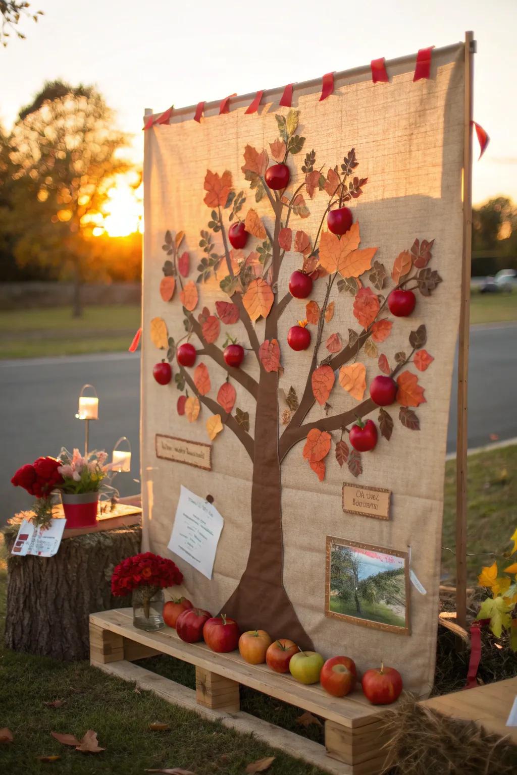 Encourage engagement with an interactive apple tree, where each apple tells a story.