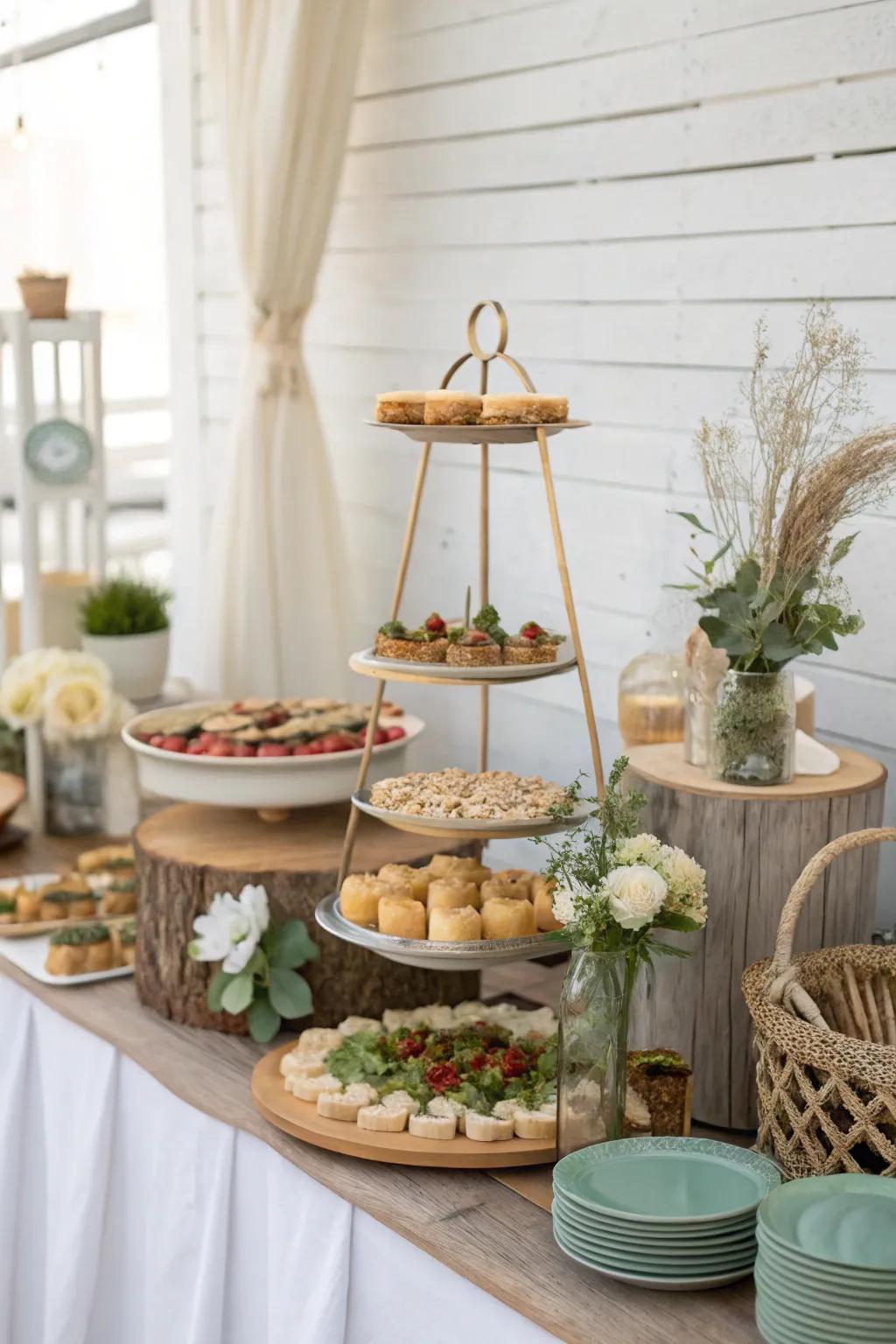 Delight your guests with a beautifully arranged tiered food display that adds height and interest to your party.