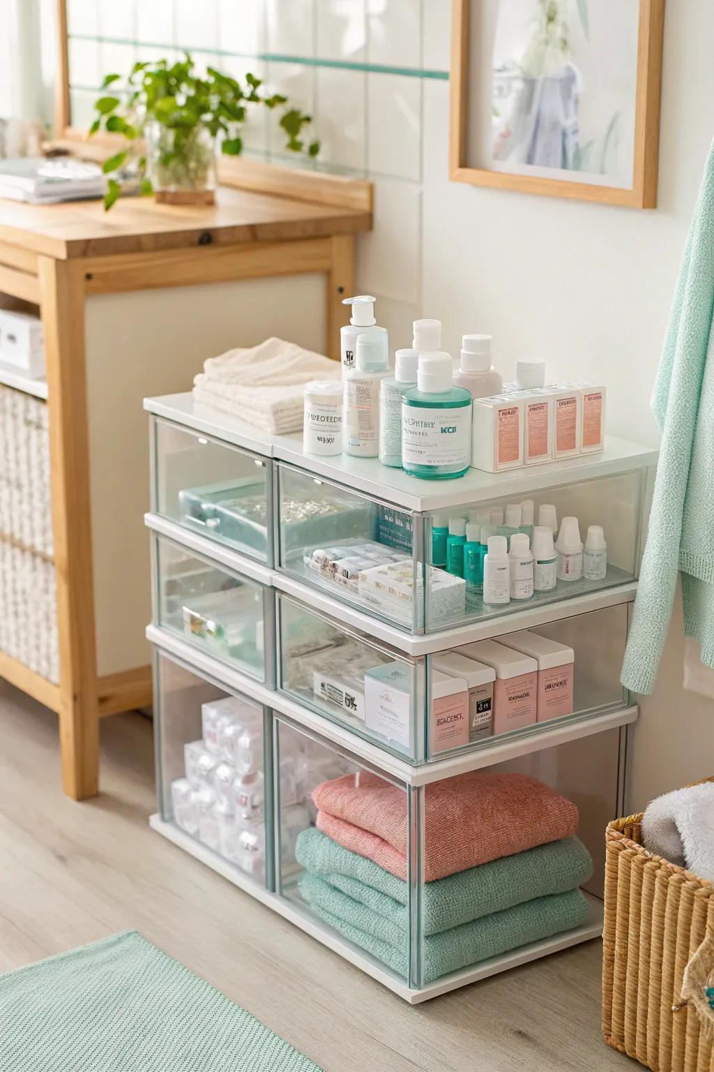 See through the clutter with transparent bins that make finding what you need a breeze.