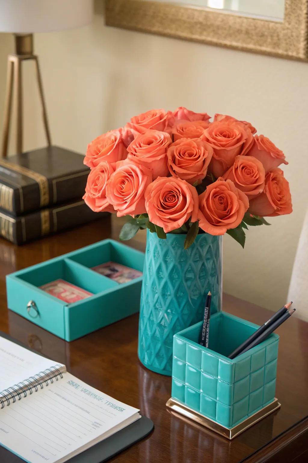 Achieve serenity with a neat and symmetrical rose arrangement that balances any space.