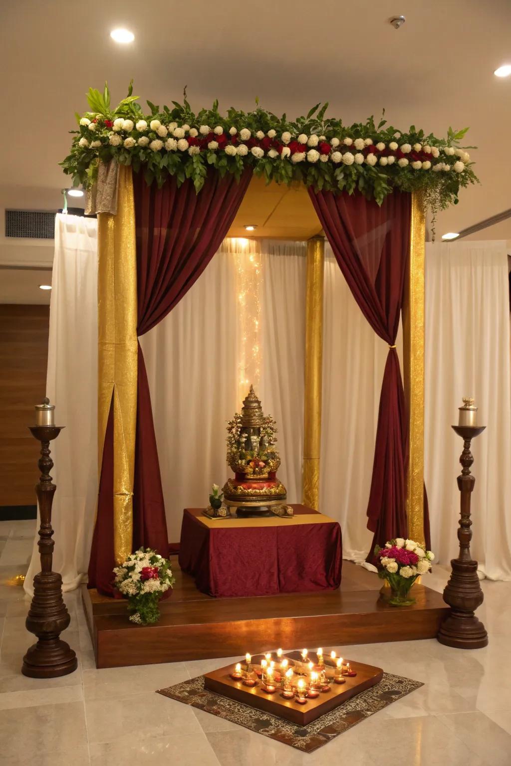 Highlight your deity with an elevated altar, creating a grand and respectful centerpiece for your pooja.