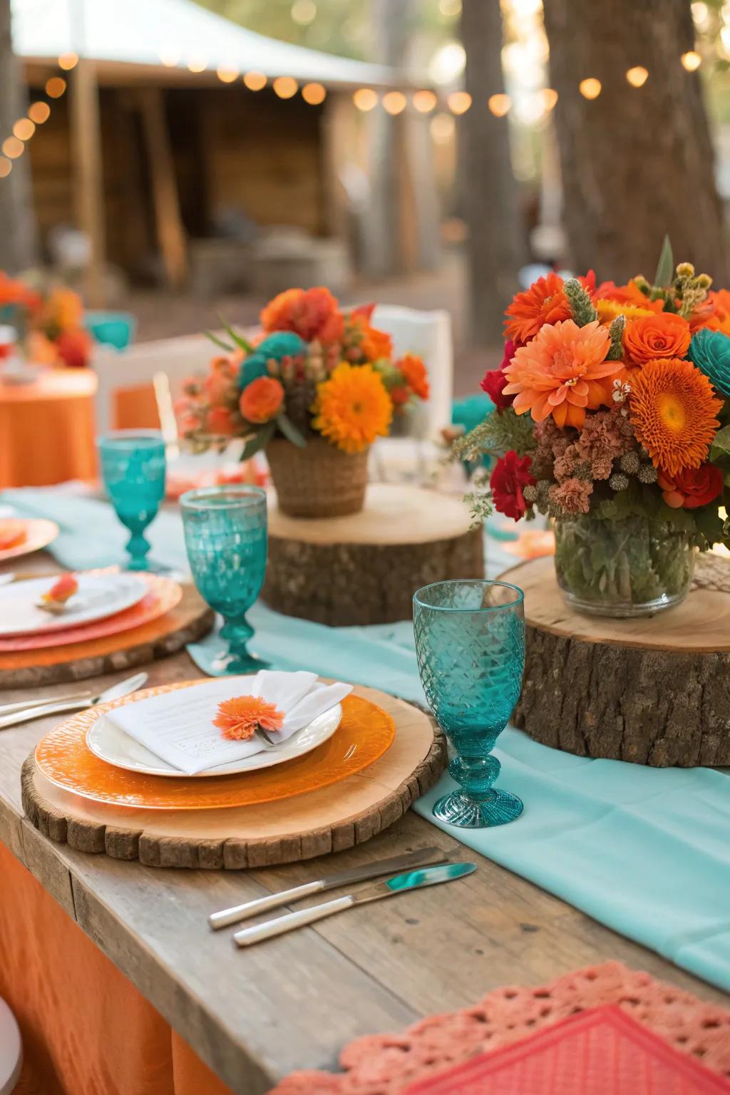 Bring rustic charm to your wedding with wooden elements and simple decor.