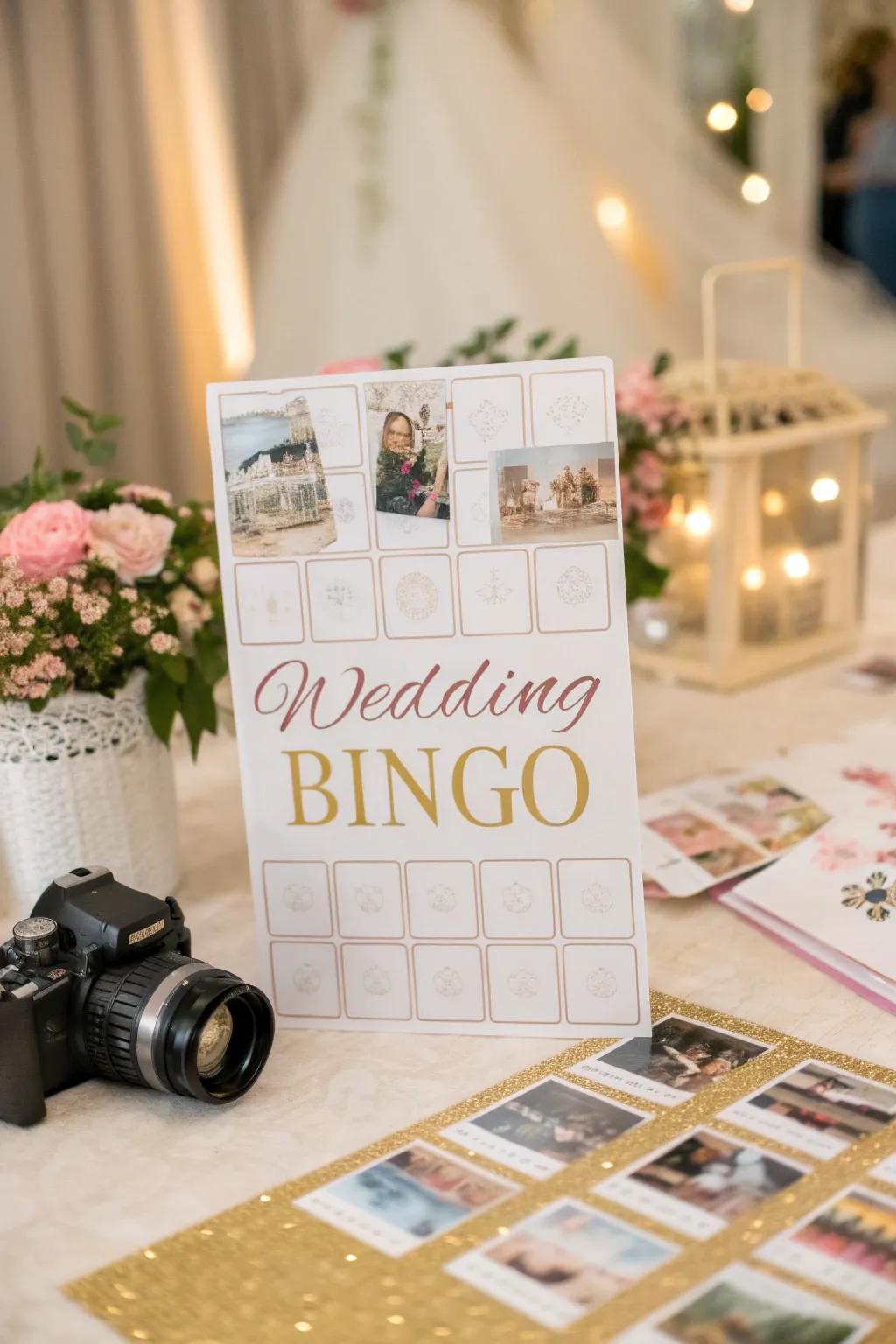 Create a collection of candid memories with a photo challenge bingo at your wedding.