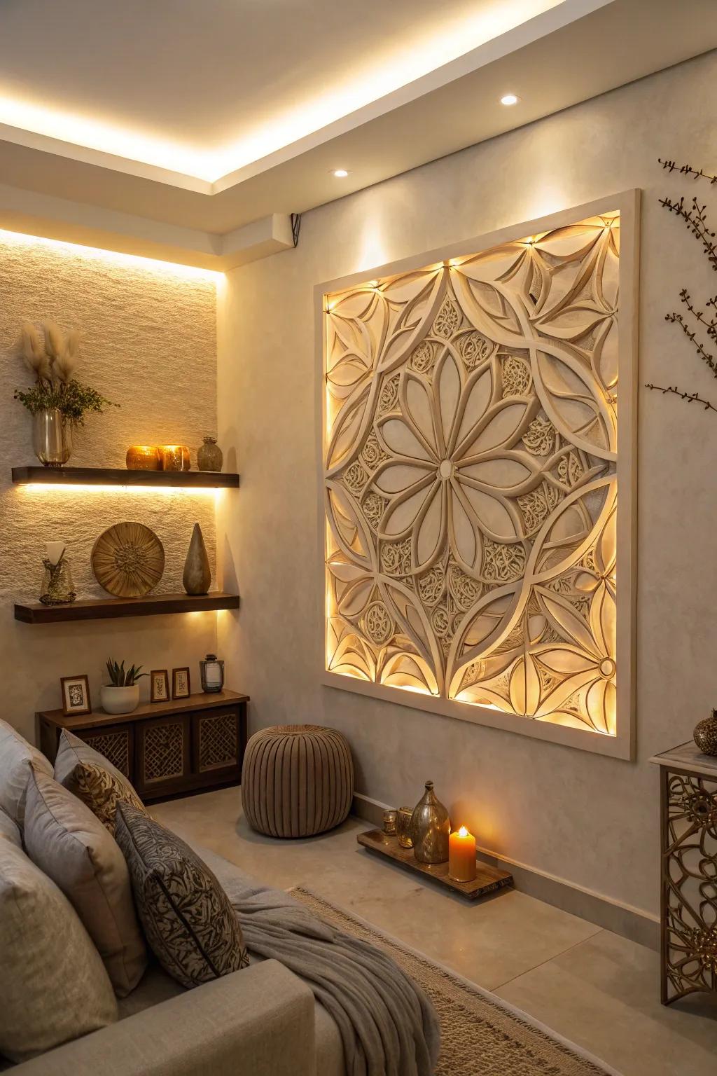 Let your art shine with integrated lighting that enhances every detail.