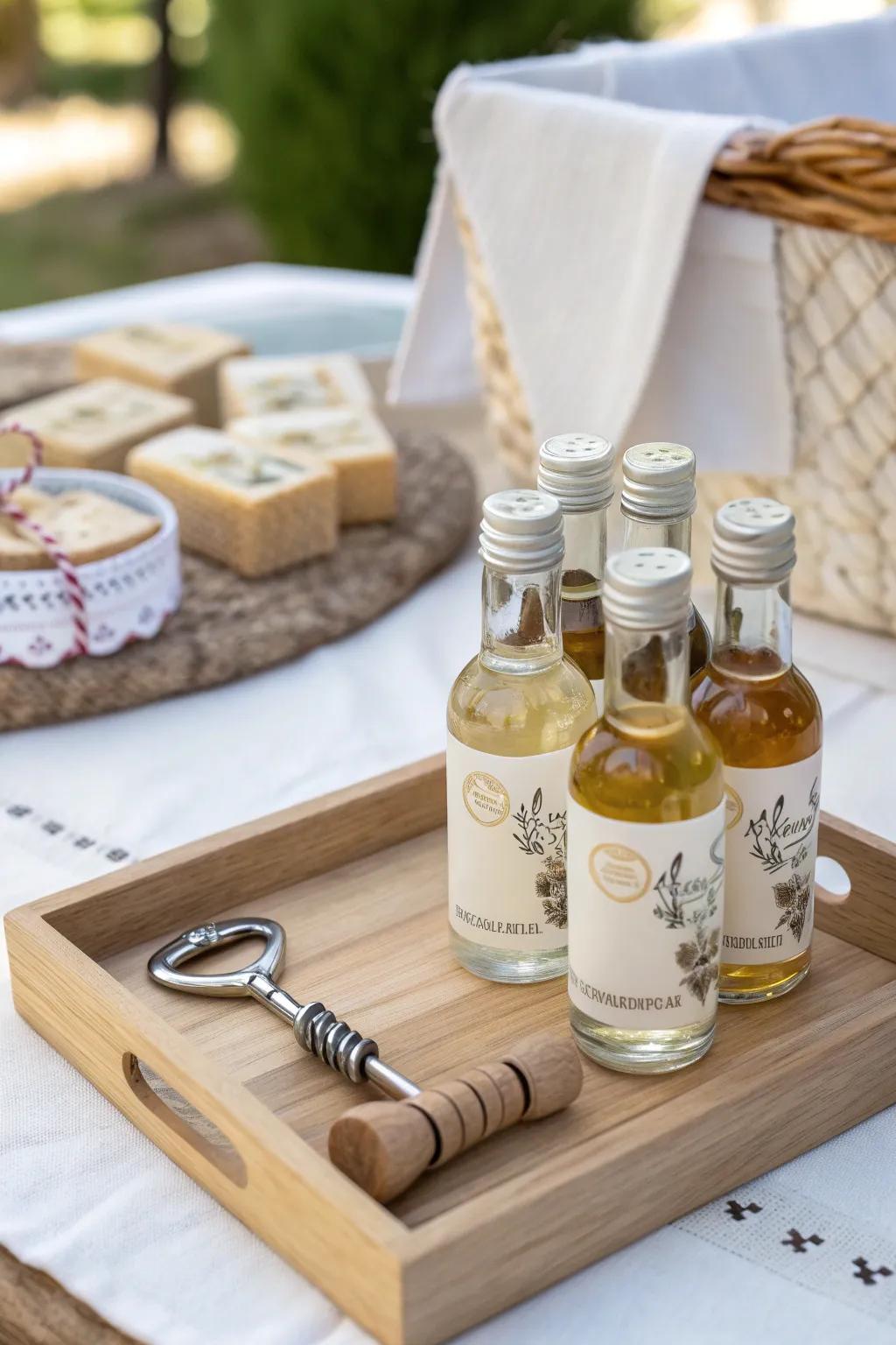 Celebrate in style with mini liquor sets that make for an elegant baby shower prize. 🍷 #WineLovers #PartyFavors