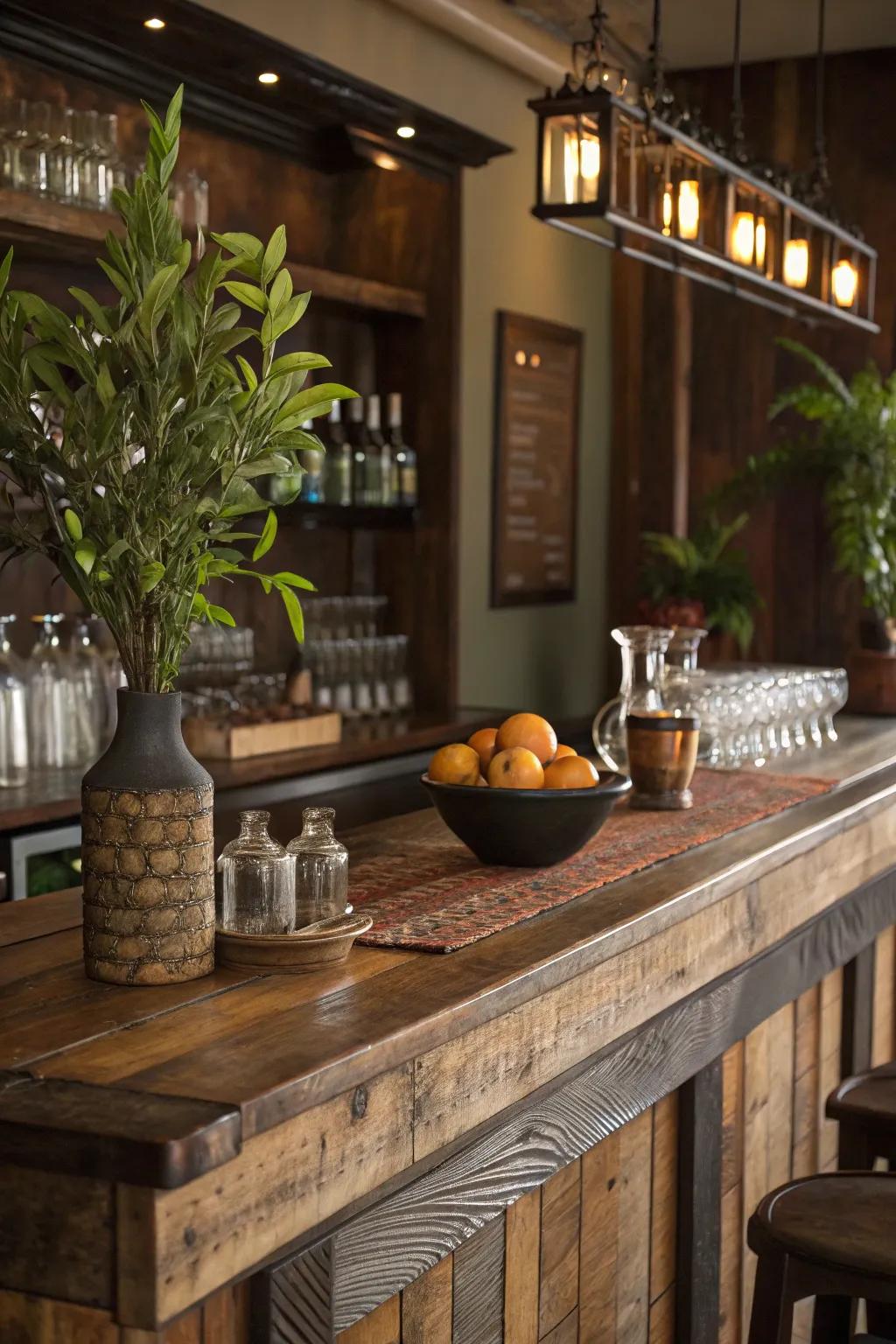 Add history and character to your bar with reclaimed wood. #SustainableLiving #BarDecor #EcoFriendly