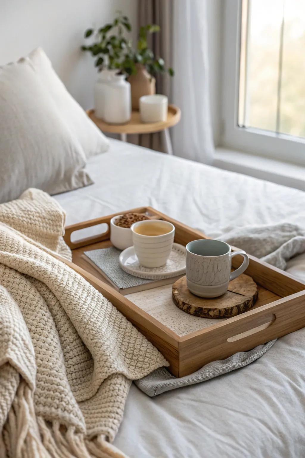 Wrap yourself in comfort with cozy textiles on your bed tray.