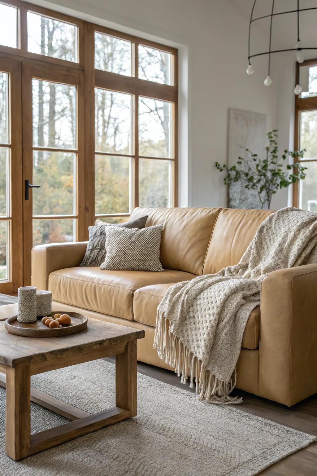 Textured throws add warmth and comfort to your living room setup.