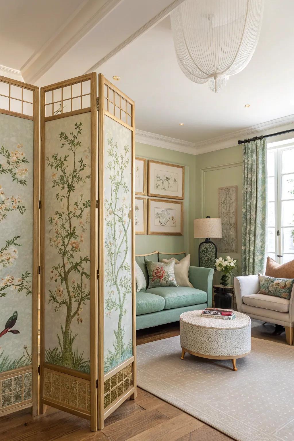 Decorative screens offer a blend of privacy and elegance. #RoomDivider #Chinoiserie