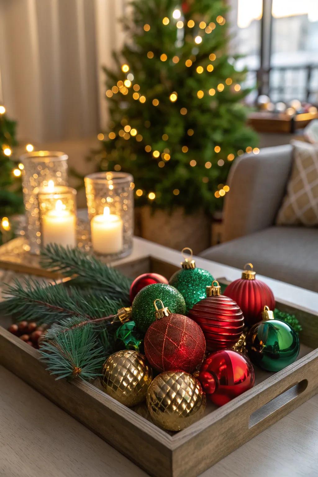 Add some sparkle to your holiday decor with shimmering ornaments. #HolidayDecor #ChristmasOrnaments 💫