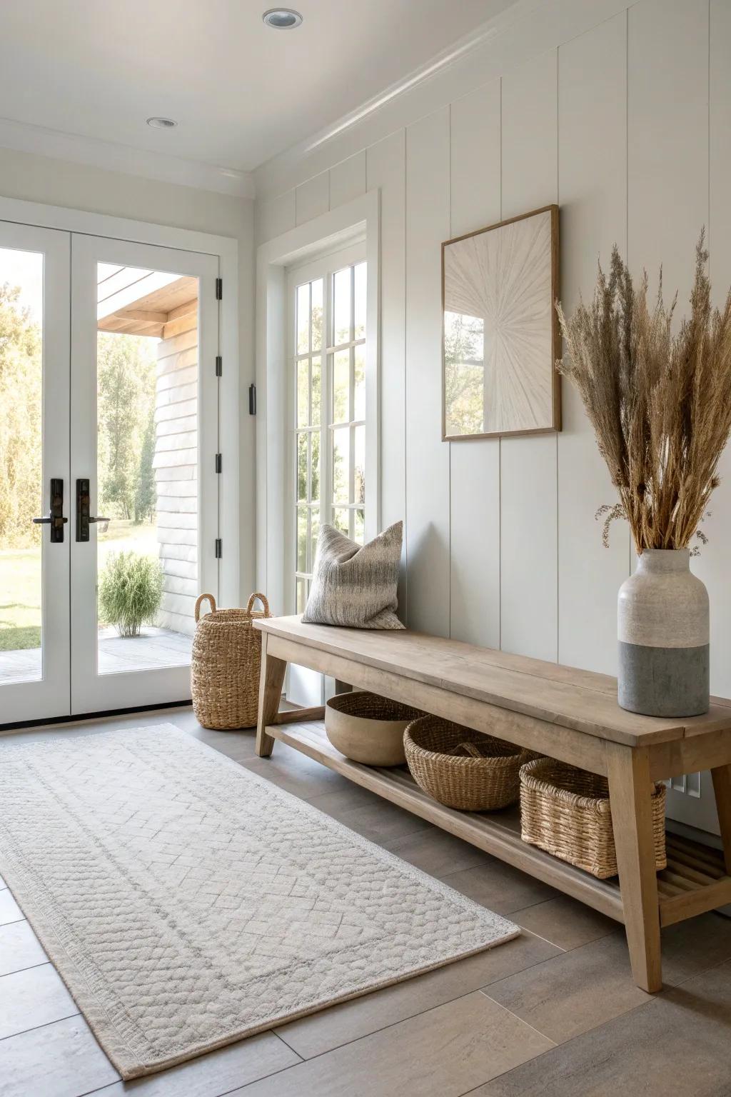 Embrace tranquility with a soothing neutral palette in your entryway. #NeutralDecor #CalmSpaces