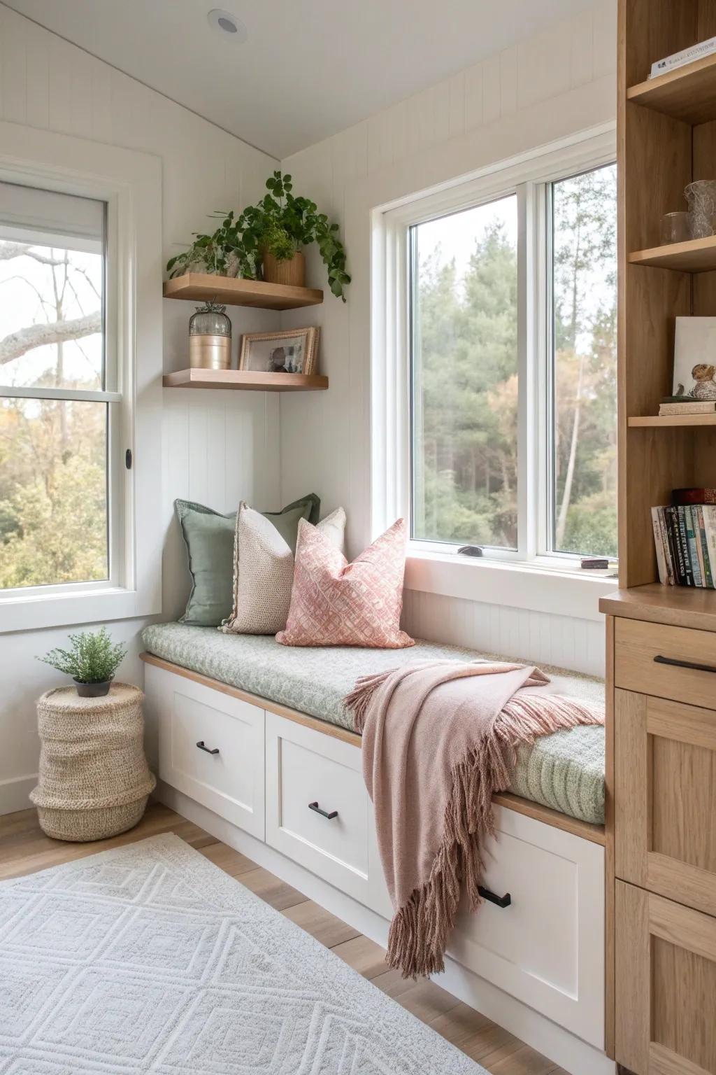 Transform your window seat into a versatile reading nook or workspace.