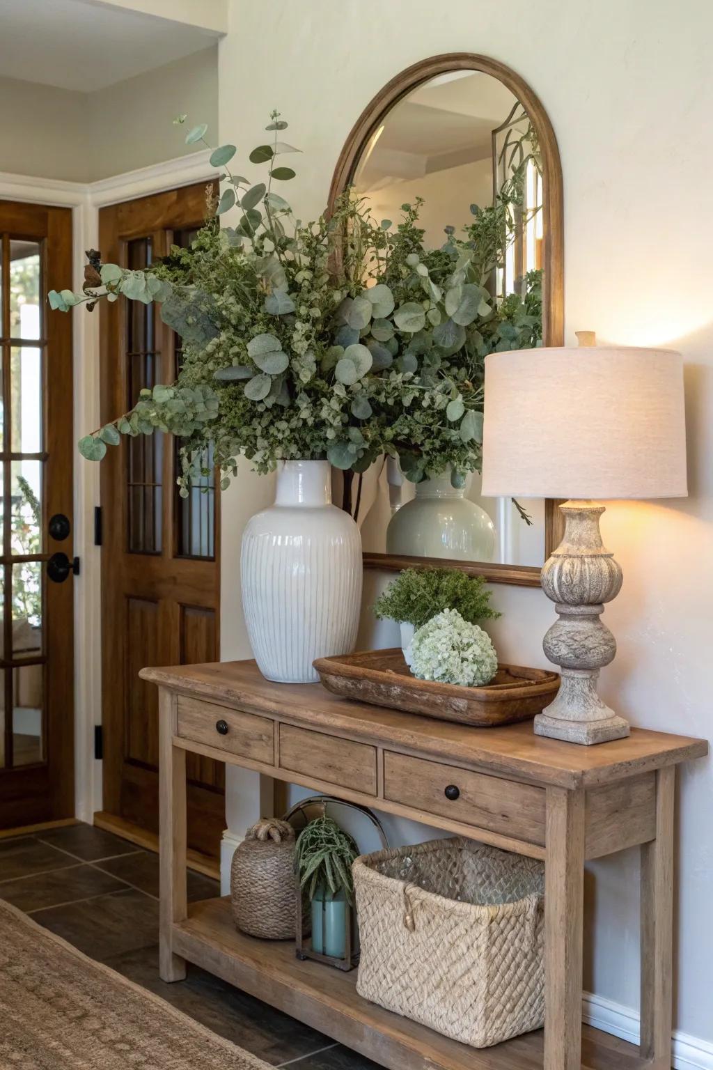 Make a welcoming statement with a lush eucalyptus display in your entryway.