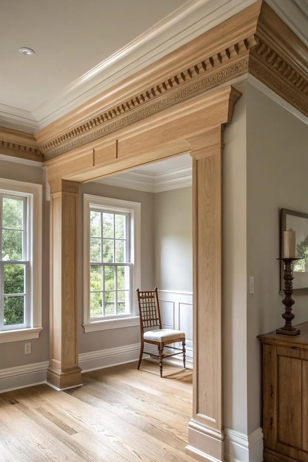 Crown molding doubles as a functional element, bridging walls and ceilings with style.