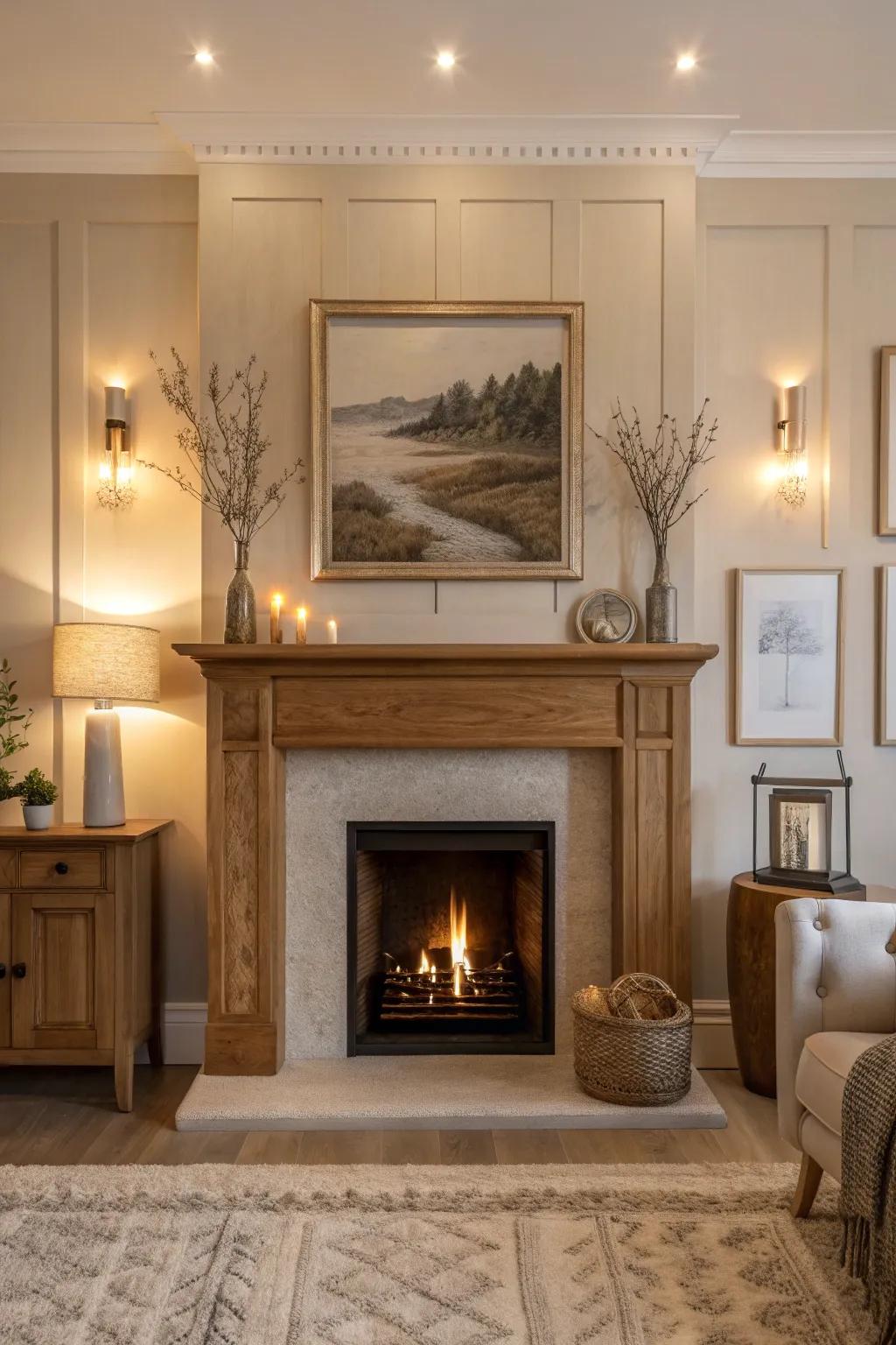 Set the mood with ambient lighting that enhances your fireplace's charm.
